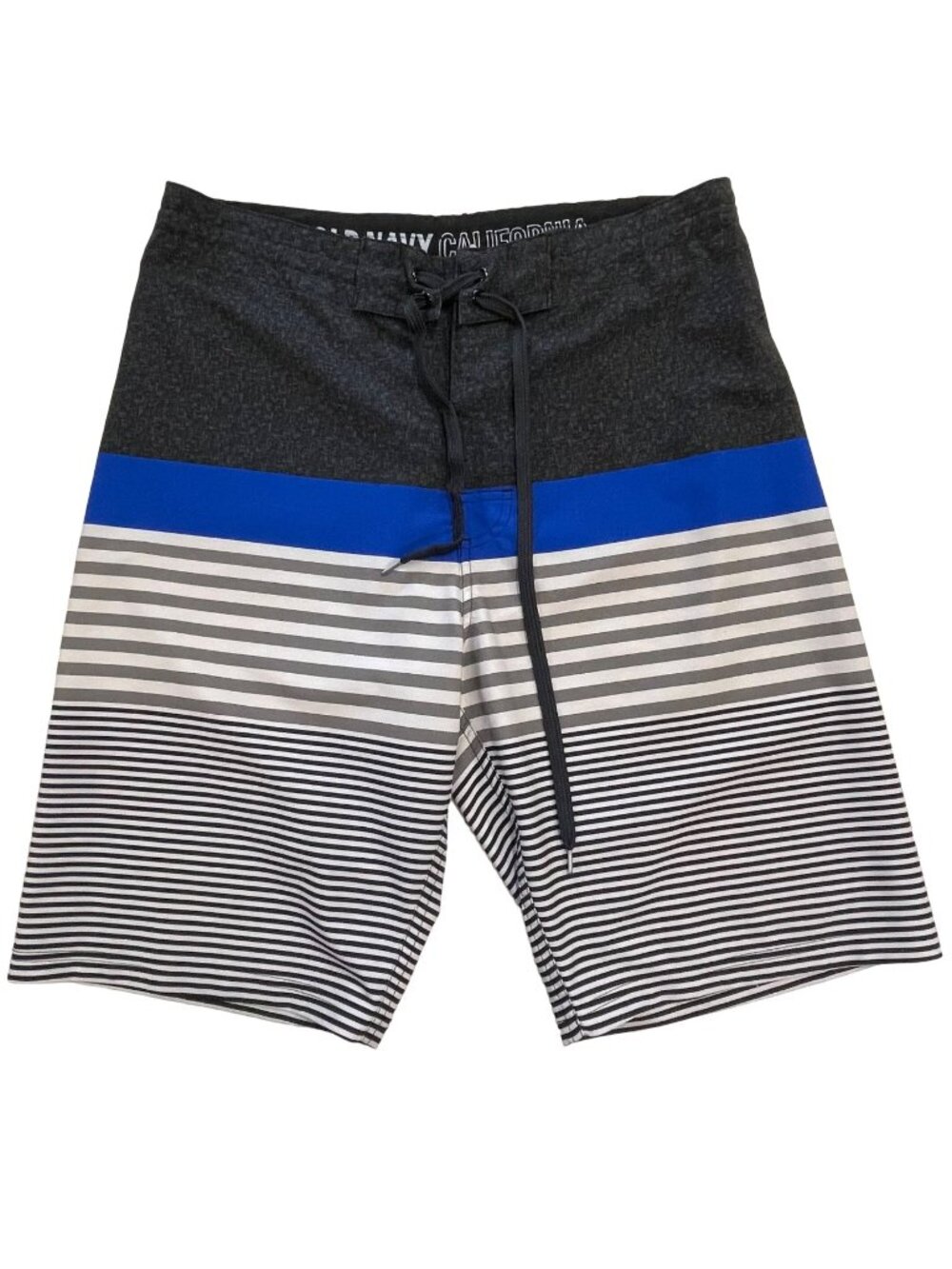Old Navy 32 California Board Shorts Swim Trunks Striped Black Gray Blue Surfer